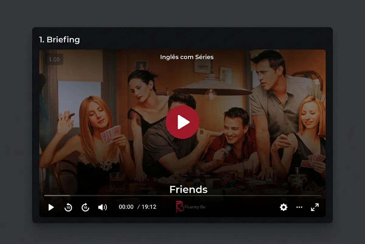Tela de Briefing da plataforma Fluency Be com a cena de Friends